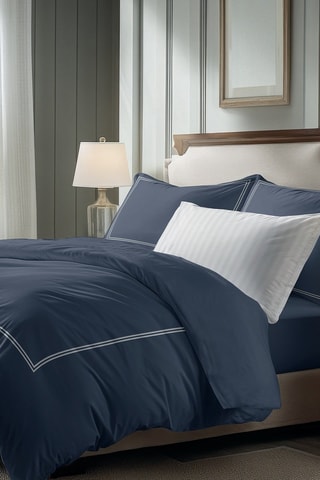 Parure de couette en satin de coton 80 fils/cm² Cannes - Blanc et bleu foncé