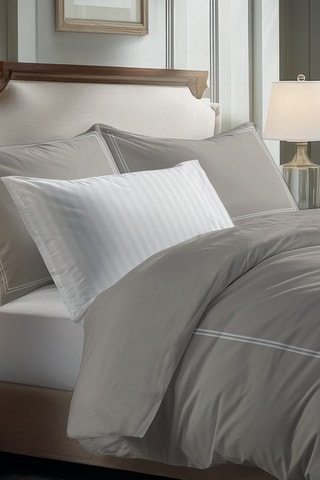 Parure de couette en satin de coton 80 fils/cm² Cannes - Blanc et taupe