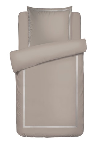Parure de couette en satin de coton - 80 fils/cm² - Taupe et blanc