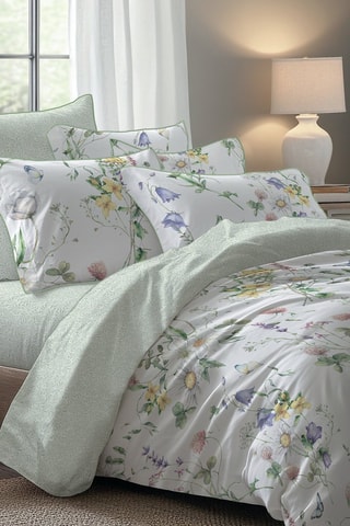 Parure de couette réversible en satin de coton Splendeur du printemps - Blanc
