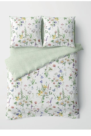 Parure de couette réversible en satin de coton Splendeur du printemps - Blanc