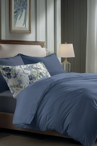 Drap plat en satin de coton  Dobby - Bleu