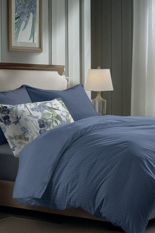 Parure de draps en satin de coton  Dobby - Bleu