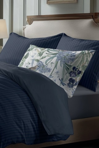 Parure de draps en satin de coton  Dobby - Bleu foncé