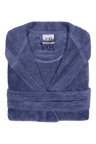 Peignoir en velours à capuche Uni - Bleu-gris