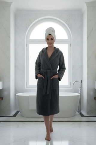 Peignoir en velours à capuche - Gris foncé
