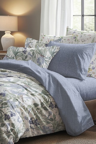 Parure de draps réversible en satin de coton 80 fils/cm² Jardin du paradis - Blanc et rose