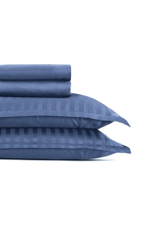 Parure de draps en satin de coton 80 fils/cm²  Dobby stripe woven - Bleu