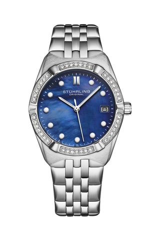Reloj de cuarzo de acero Symphony - Plateado y azul oscuro