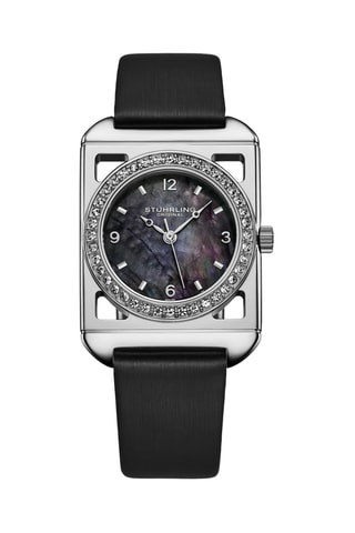 Reloj de cuarzo de piel Symphony - Negro y plateado