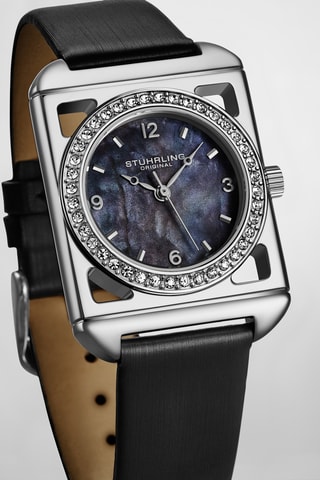 Reloj de cuarzo de piel Symphony - Negro y plateado