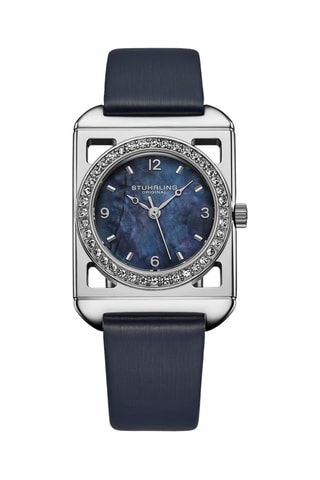 Reloj de cuarzo de piel Symphony - Azul oscuro y plateado