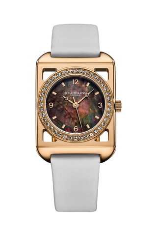 Reloj de cuarzo de piel Symphony - Blanco y dorado