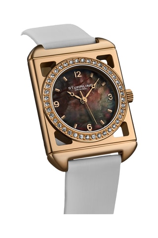 Reloj de cuarzo de piel Symphony - Blanco y dorado