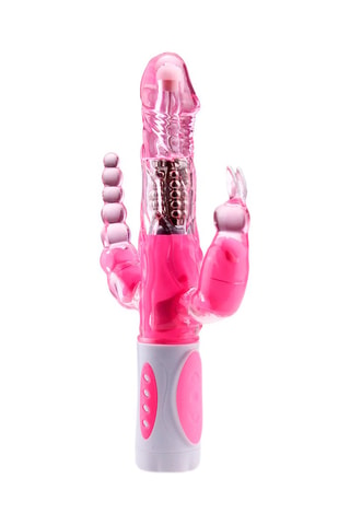 Vibromasseur triple stimulation - Rose et blanc - 15 cm
