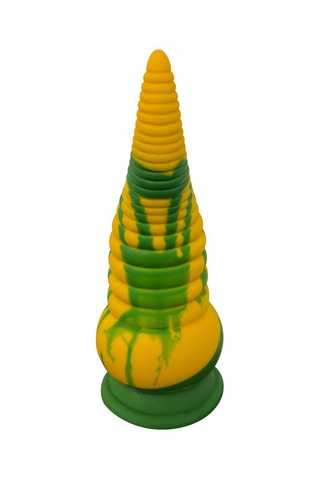 Godemiché ventouse tentacule vibrant waterproof Kraken - Vert et jaune - 15 cm