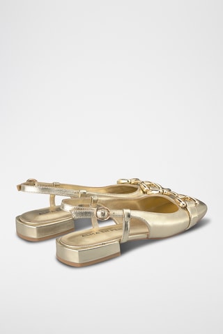 Leren Ballerina's met Hak - Goudkleurig