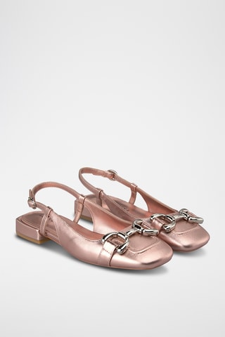 Leren Ballerina's met Hak - Roségoudkleurig