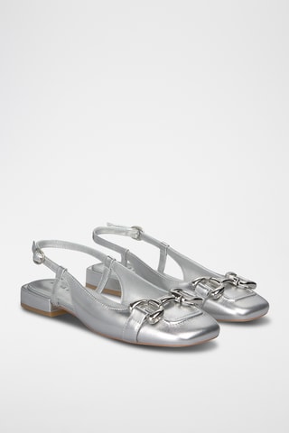 Leren Ballerina's met Hak - Zilverkleurig