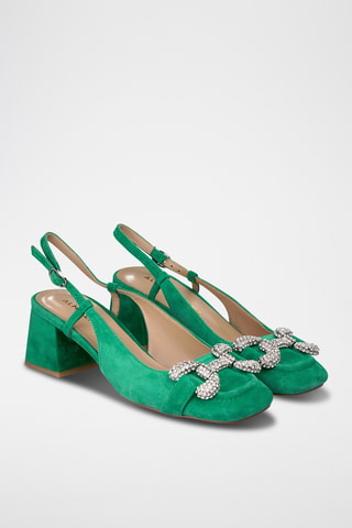 Nubuck Pumps met Hak - Donkergroen