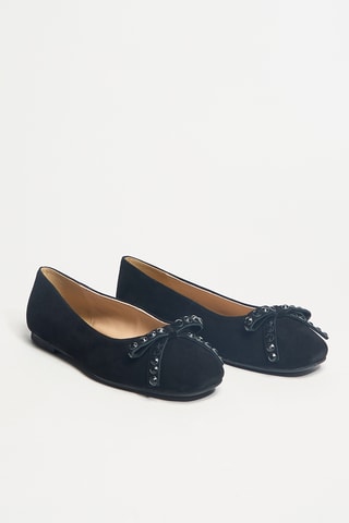 Leren Ballerina's met Hak - Zwart