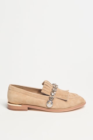 Leren Ballerina's met Hak - Beige