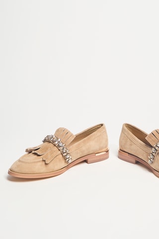Leren Ballerina's met Hak - Beige