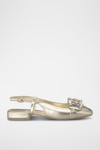 Leren Ballerina's met Hak - Goudkleurig