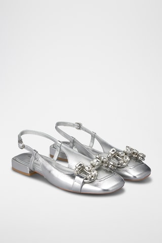 Leren Ballerina's met Hak - Zilverkleurig