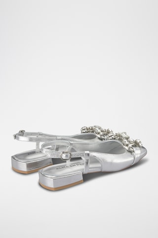 Leren Ballerina's met Hak - Zilverkleurig