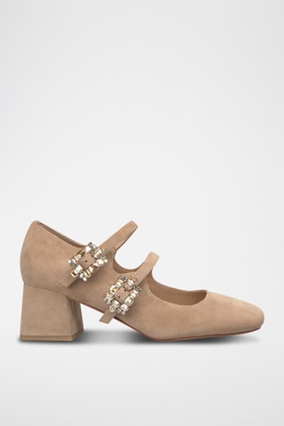 Nubuck Mary Janes met Hak- Camel