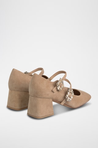 Nubuck Mary Janes met Hak- Camel