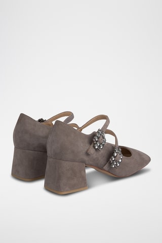 Nubuck Mary Janes met Hak- Donkergrijs
