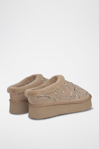Splitsuède en Leren Gevoerde Clogs - Beige