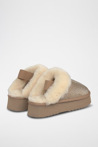 Splitsuède en Leren Gevoerde Clogs - Beige