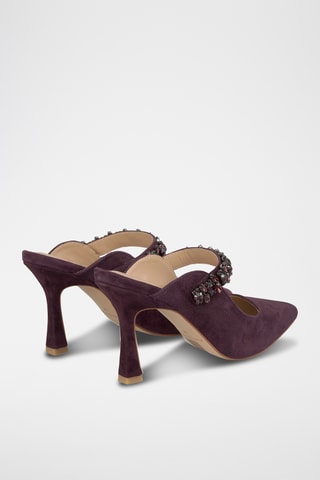 Nubuck Muiltjes met Hak - Bordeauxrood