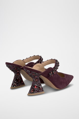 Nubuck Muiltjes met Hak - Bordeauxrood