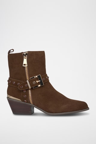 Splitleren nubuck Enkellaarzen- Camel