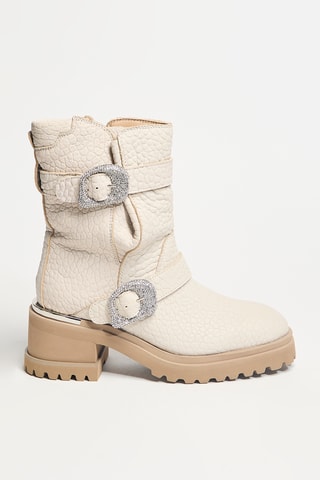 Leren Enkellaarzen - Beige