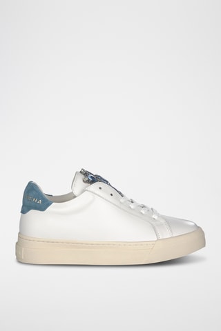 Leren Platformsneakers Wit en Lichtblauw