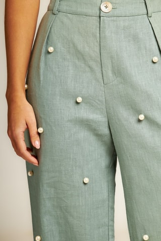 Wijde broek hoge taille van ramie- Olijfgroen