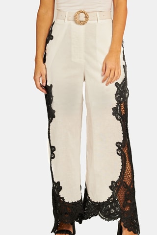Linnen broek hoge taille - Wit