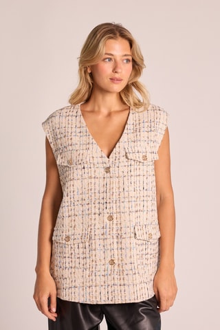 Mouwloos jasje van Tweed- kobaltblauw en beige