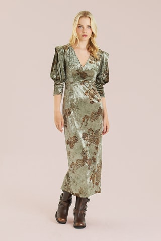Midi-jurk van velours- Groen