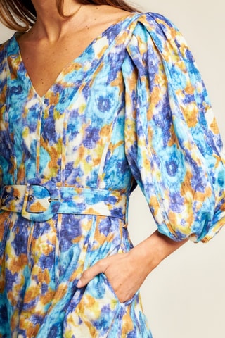 Midi-jurk van ramie. Turquoise