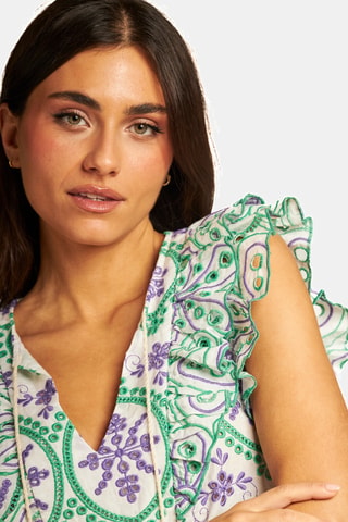 Blouse met Engelse borduursels- Lichtgroen en paars