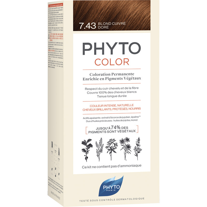 Kit coloration permanente - Phytocolor - 7.43 Blond cuivré doré